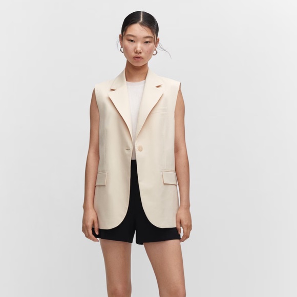 Mango Long Vest with Pockets, Cream, Size S NWT - Picture 1 of 7